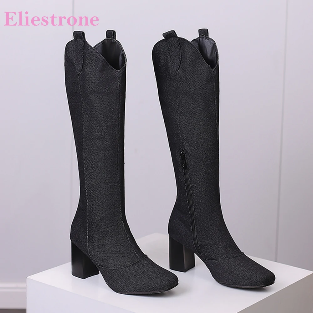 Riding Boot Short - 새로운 겨울 블랙 블루 여성 니하이