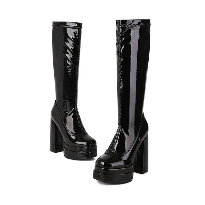 Riding Boot Short - 무릎 높이 부츠 여성용 페이턴트 가죽