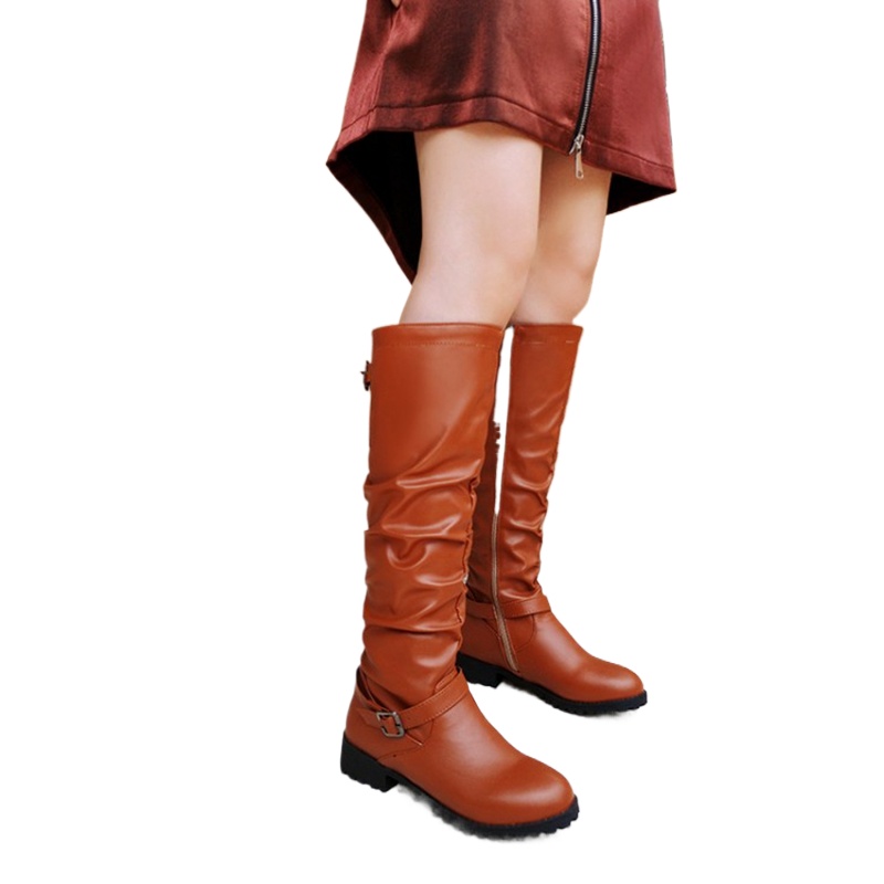 Riding Boot Short - 무릎 높이 부츠 여성 패션 주름
