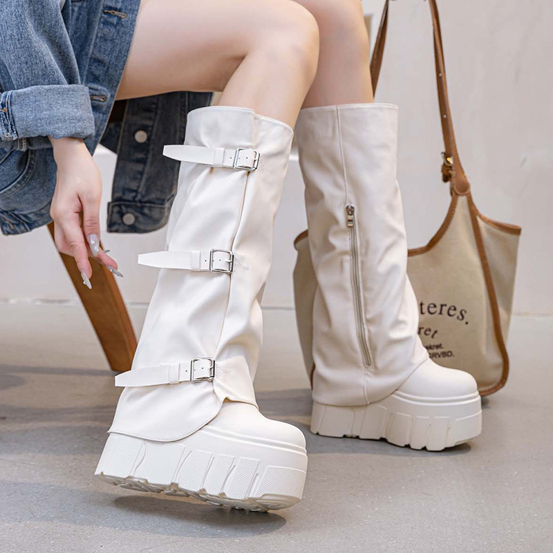 14cm 힐 니하이 부츠 플랫폼 웨지 펑크 모터사이클  - Riding Boot Short 리뷰 및 가격