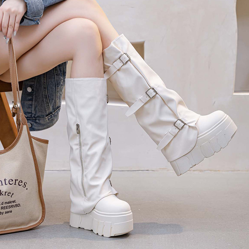 14cm 힐 니하이 부츠 플랫폼 웨지 펑크 모터사이클  - Riding Boot Short 리뷰 및 가격