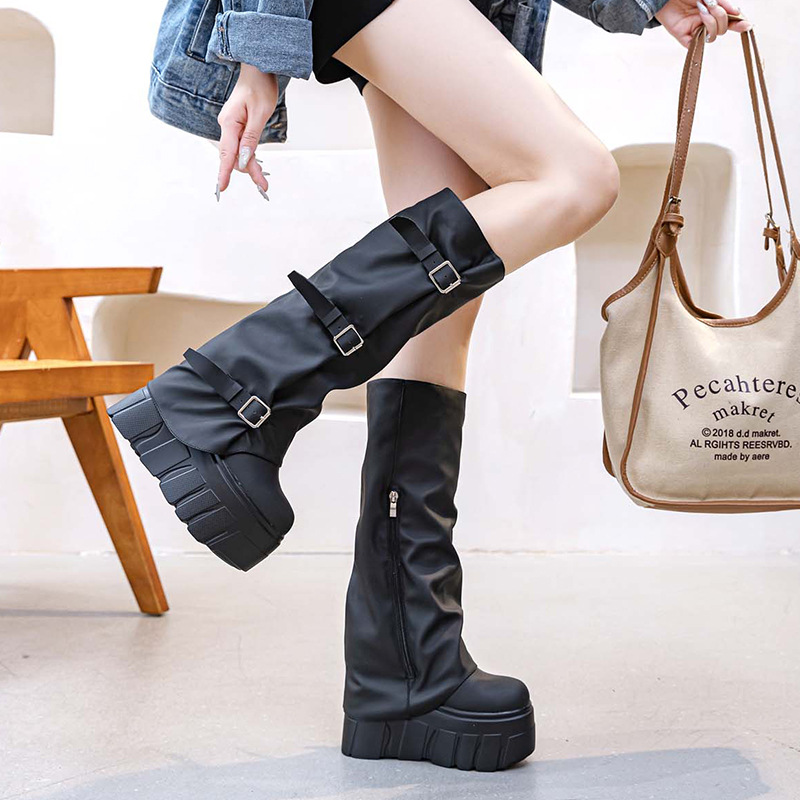 14cm 힐 니하이 부츠 플랫폼 웨지 펑크 모터사이클  - Riding Boot Short 리뷰 및 가격