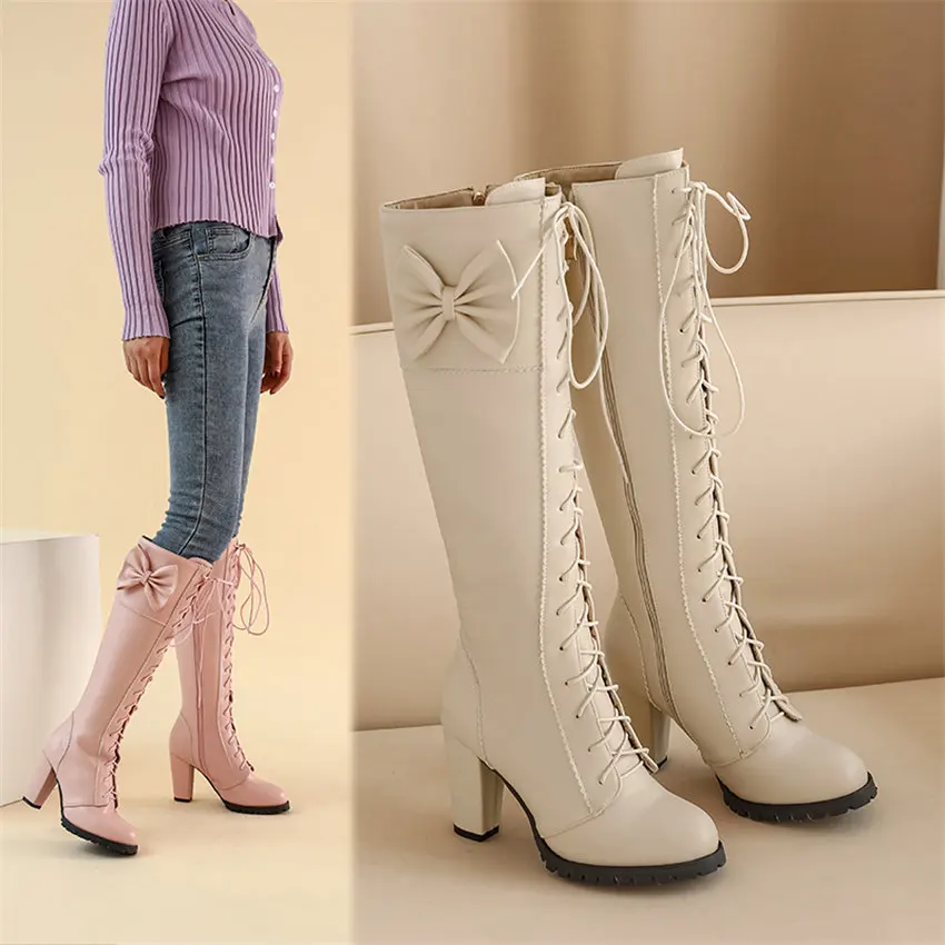 스위트 보타이 로리타 니하이 부츠 하이 청키 힐 블랙  - Riding Boot Short 리뷰 및 가격