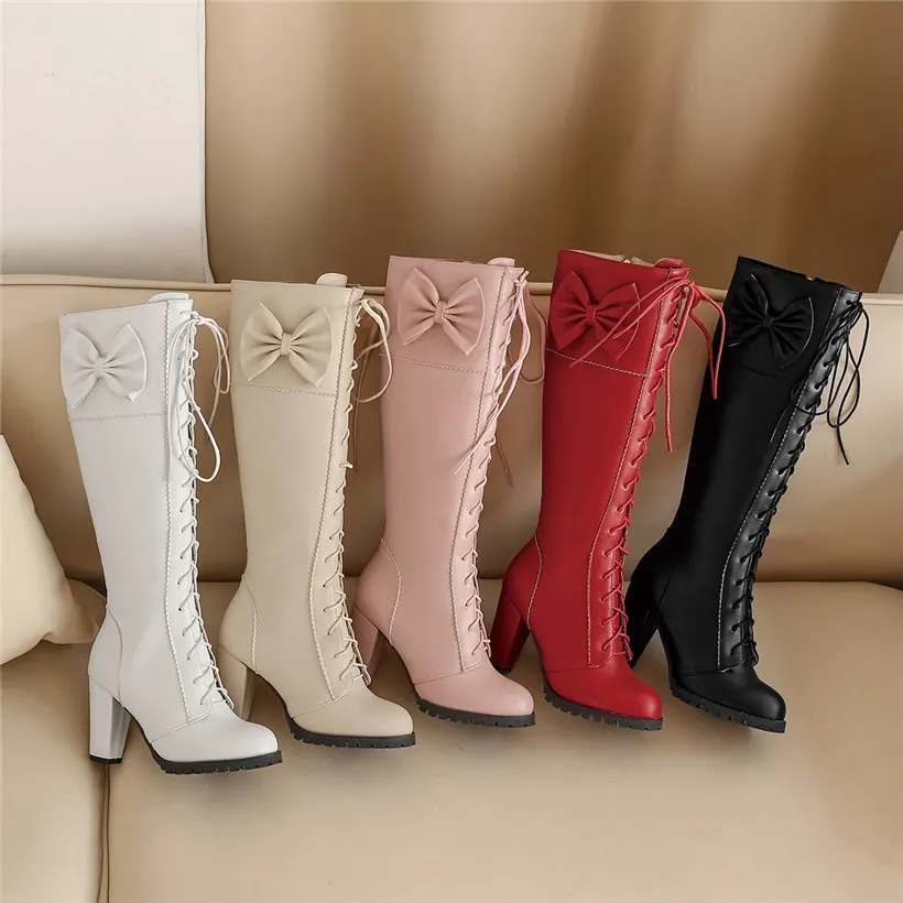 스위트 보타이 로리타 니하이 부츠 하이 청키 힐 블랙  - Riding Boot Short 리뷰 및 가격