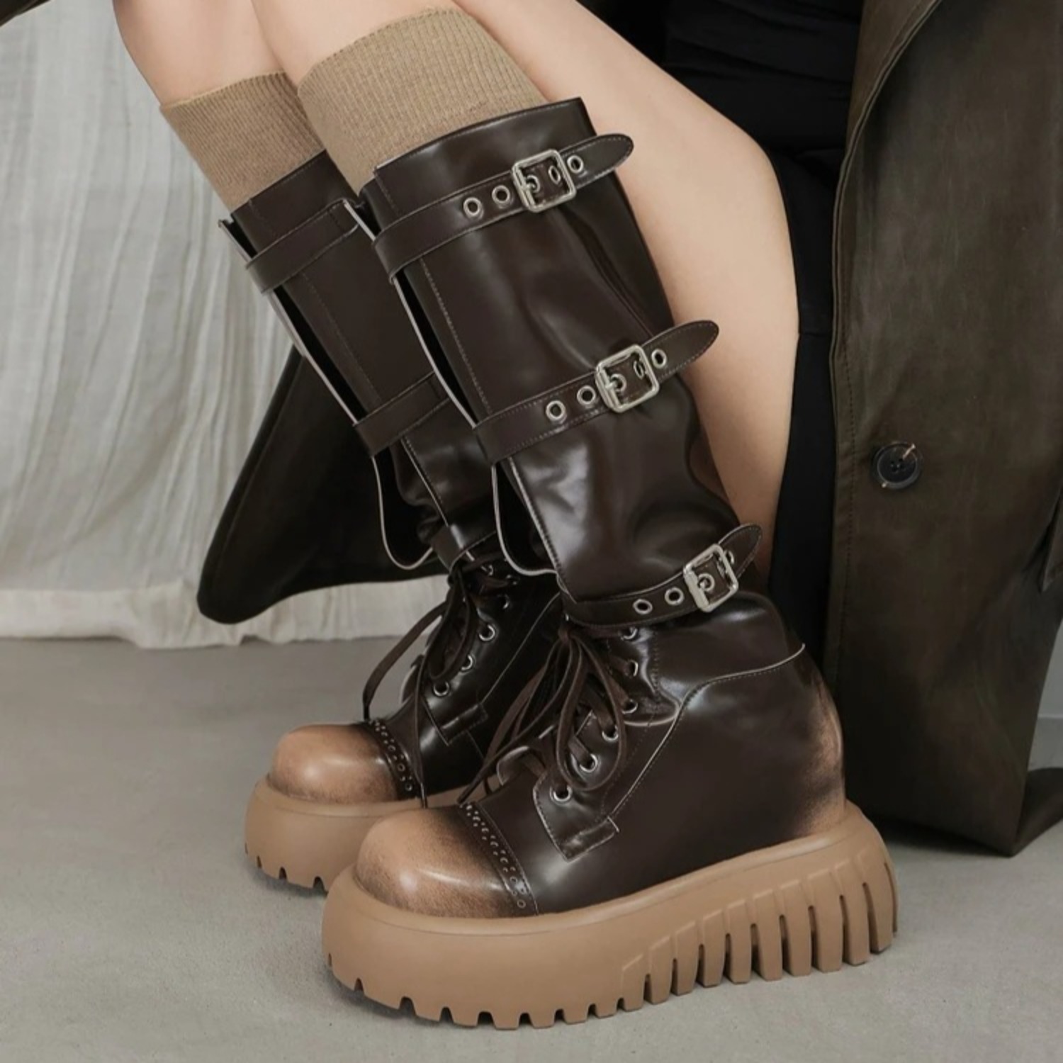 2027 소가죽 스플릿 스킨 라운드 토 두꺼운 밑창 지 - Riding Boot Short 리뷰 및 가격